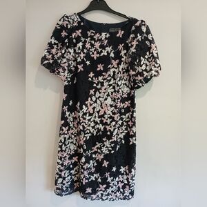 Jessica Howard Floral-Print Short Puff-Sleeve Lace Sheath Dress 12 Embroidered